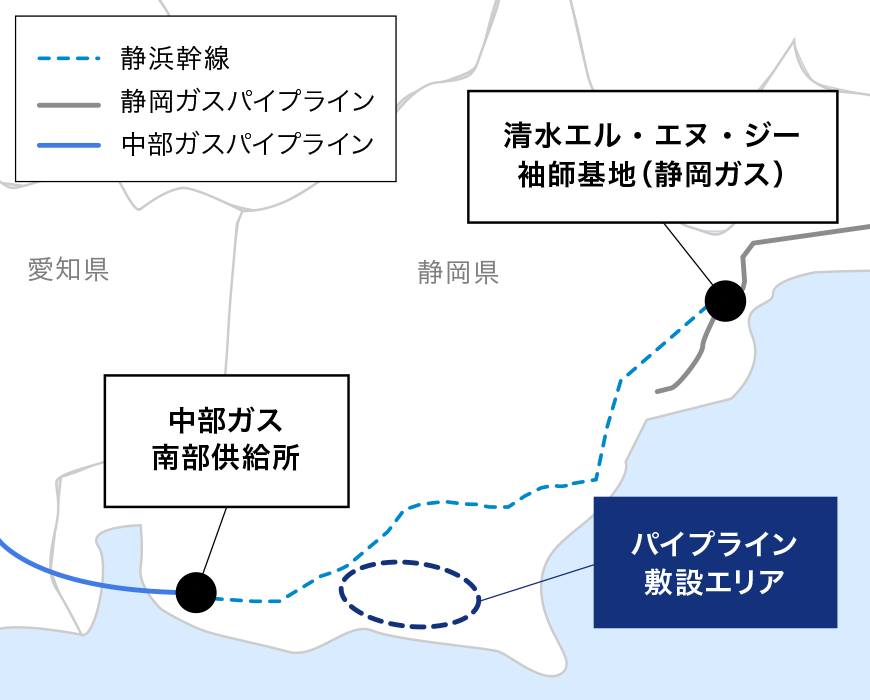 「南遠州パイプライン」敷設エリアの図